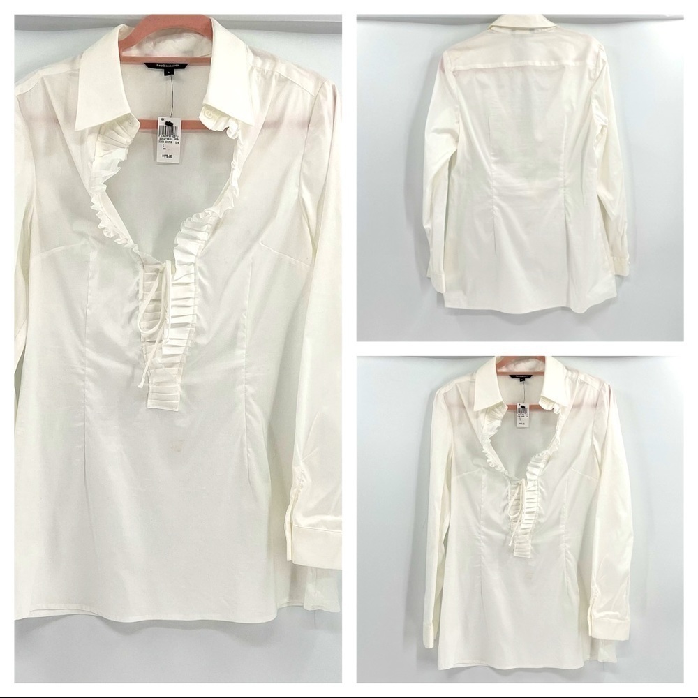 Fashionista White Long sleeves Blouse Size L Vintage made in USA